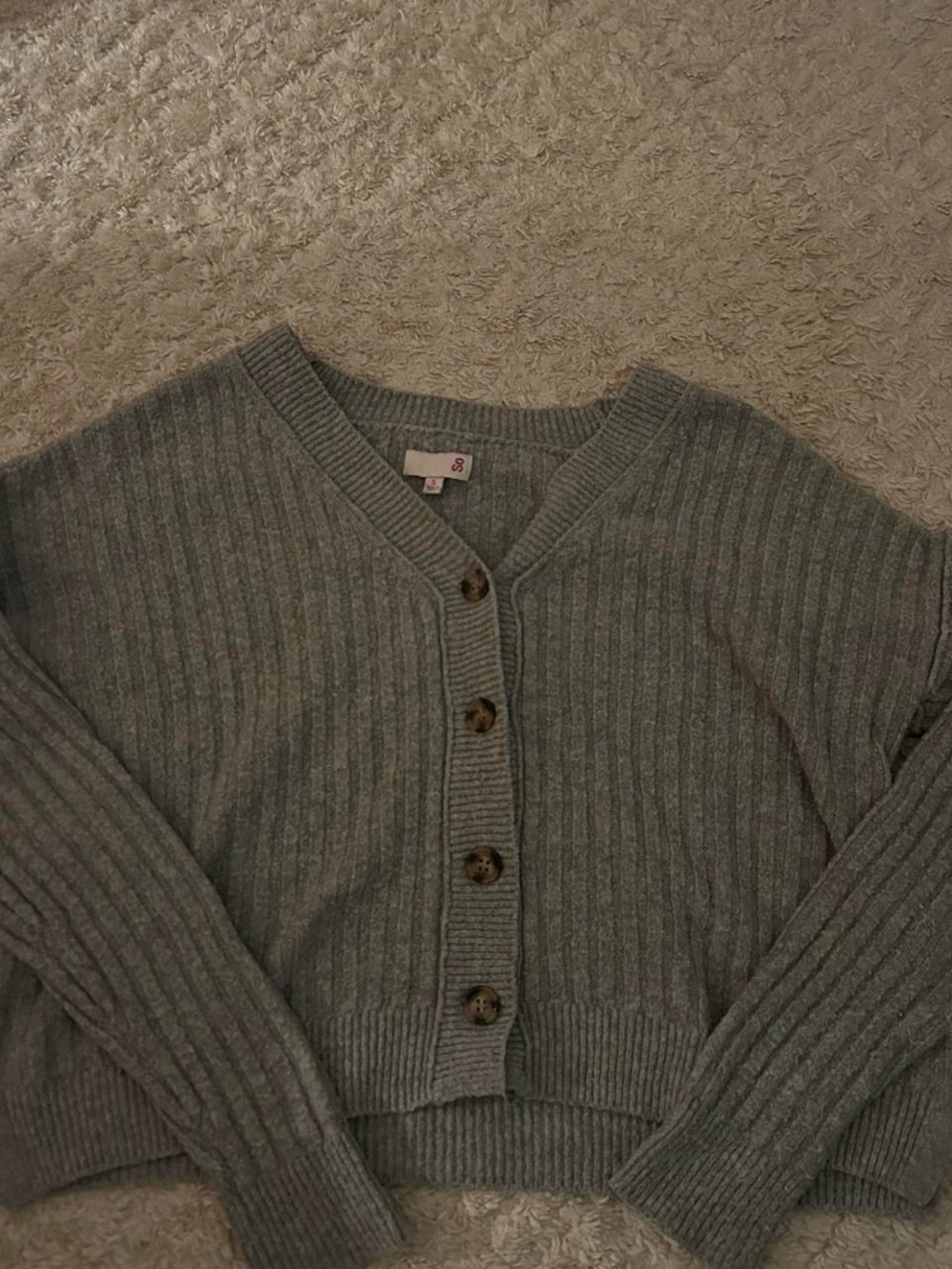 Kohl's Heather Gray Ribbed Button-Front Cardigan